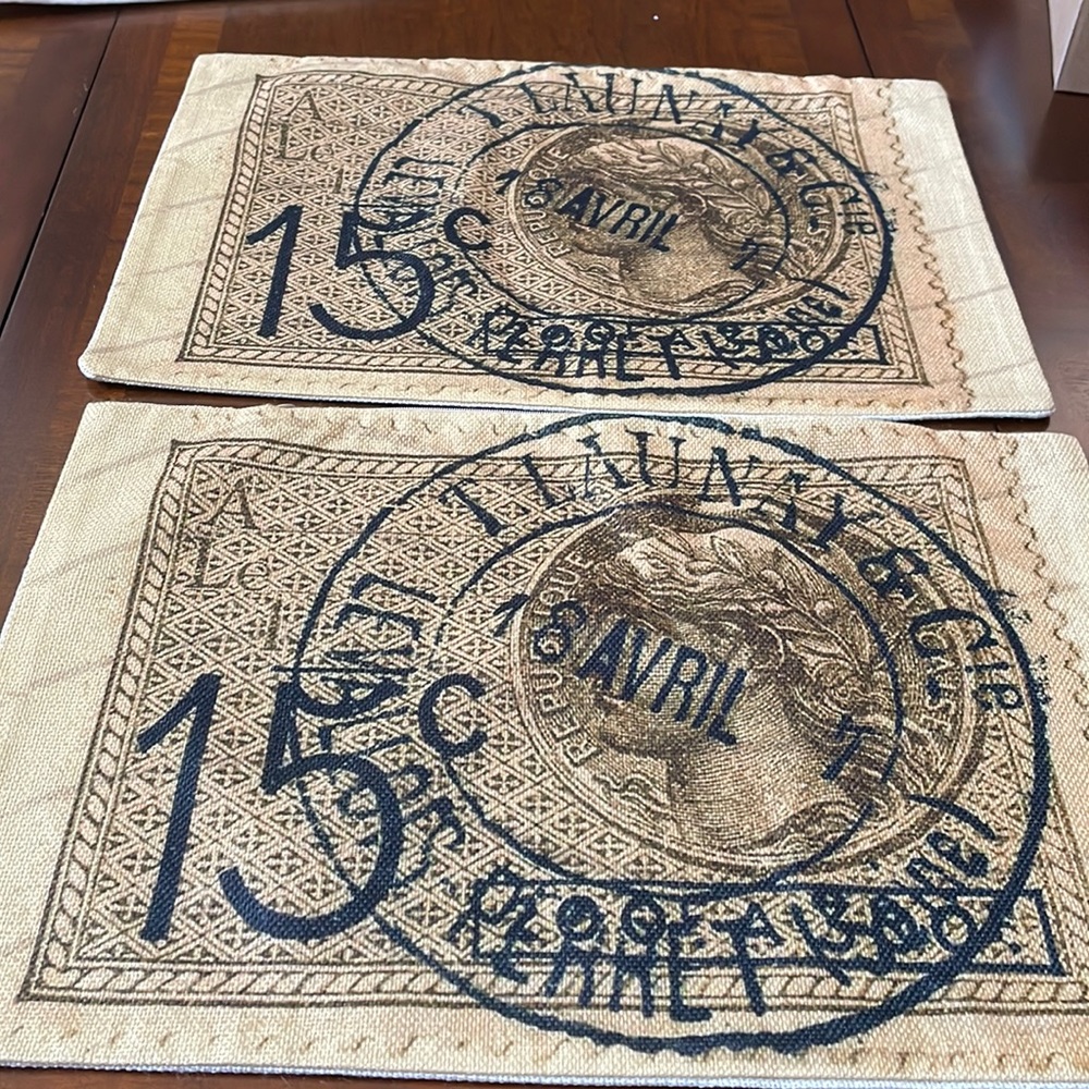 Set of 2 decorative throw pillow cover vintage postal stamp 17.5” x 11.5” new